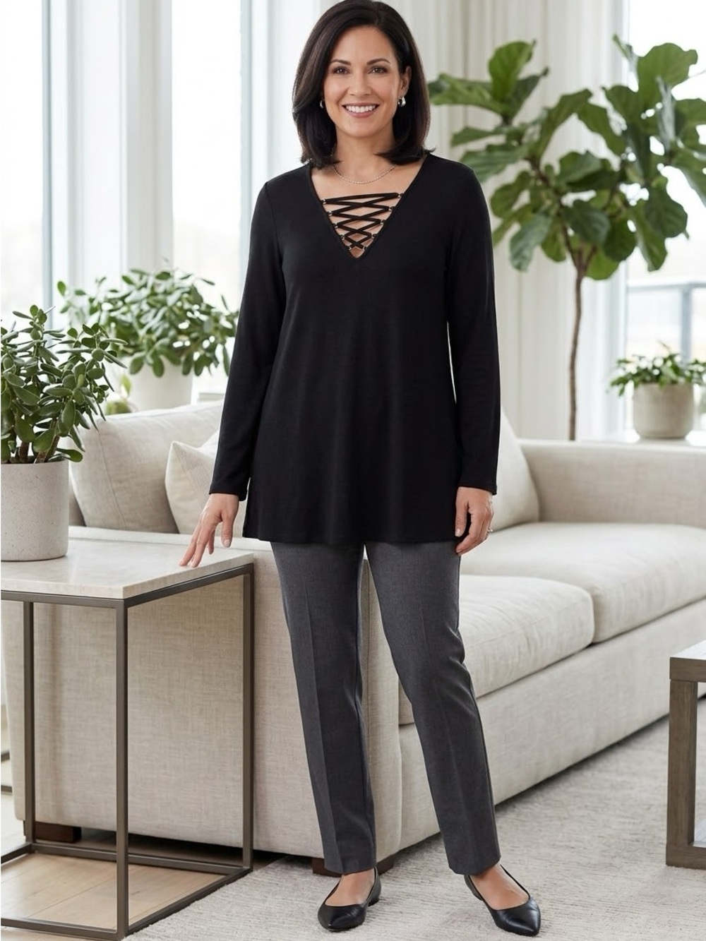 Chico's Black Lace-Up Top